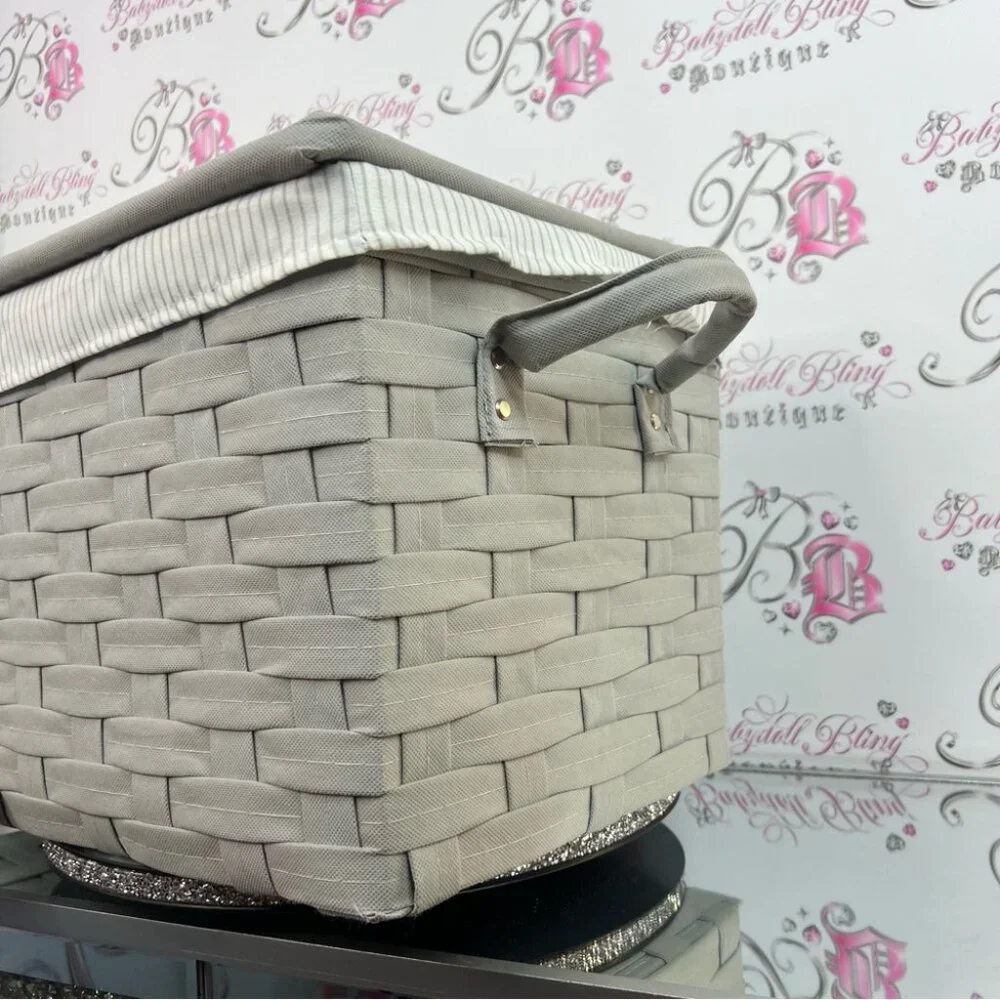 Nicole Miller basket flip top bin tote storage Gray Woven Basket with Lid